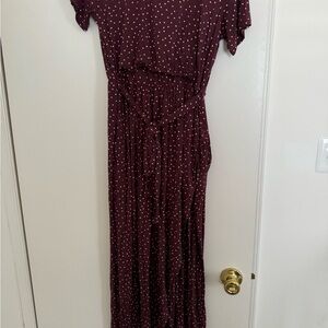 Latched Mama Petal Maxi Nursing Dress in “Wine Dots” Medium